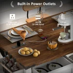 Farmhouse Kitchen Island on Wheels with Drop Leaf & Power Outlet, 53.7-Inch Rolling Storage Island Cart with Drawers 5