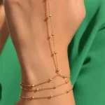 Minimalist Thin Chain Connected Finger Ring Bracelets for Women Multilayer Vintage Ball Beads Link Bangles Party Elegant Jewelry 6