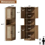 Tall Corner Cabinet, 64.7" Rattan Corner Storage Cabinet with 4 Doors and 5 Storage Shelves, Farmhouse Space Saver, Boho Shelf 2