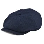 New Vintage Wool Tweed Navy Blue Herringbone Newsboy Cap unisex 8-Quarter PanelStyle Flat Caps Women Driver Beret Shelby hat 2