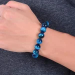 1Pc 6/8/10mm Minimalist Blue Tiger Eye Stone Beaded Bracelet Natural Stone Round Beads Bracelet For Daily Decoration 3