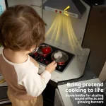 Joyfy Toddlers Wooden Corner Kitchen Pretend Playset with Fake Food Toys Real Lights Sounds Play Kitchen Set for Kids 5