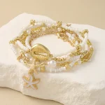 Vintage Seed Bead Stacked Bracelet Set Starfish Shell Embellishment Bracelets Elegant Women's Summer Beach Party Ideal Jewelry 2