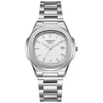 2024 Luxury Fashion Casual Men Watches Big Dial Silver Stainless Steel Calendar Quartz Wristwatch Classic Top Brand Male Clock