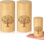 Bamboo Keepsake Urns with Tree of Life Pattern, Set of 2 for Human or Pet Ashes, Holds 7.5 Cubic Inches