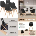 Mid-Century Modern Dining Chairs Set of 4 with Wood Legs, PU Leather Cushions for Kitchen and Living Room