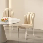 ​​Cream Dining Chair - Modern Minimalist Lounge Chair with Wooden Legs, Mid-Century Accent Chair for Living Room & Dining Room