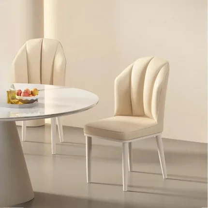 ​​Cream Dining Chair - Modern Minimalist Lounge Chair with Wooden Legs, Mid-Century Accent Chair for Living Room & Dining Room