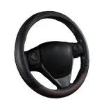 1PC New PU Leather Splicing Leather Anti-slip Wear Four Seasons Universal Steering Wheel Cover Black pink 6