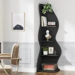 Modern 5-Tier Corner Bookshelf Wall Mounted Floating Shelves Unit Space Saving Storage for Living Room Home Office Bookcase. 2