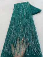5 Yards Luxury African Sequins Groom Lace Fabric 2025 High Quality French Nigerian Beaded Lace Fabric For Wedding Dress 3