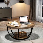 Tribesigns 31.7" Round Coffee Table, Industrial 2-Tier Circle Coffee Table with Storage Shelves, Modern Wooden Sofa Side Table 3