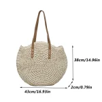 Summer Round Straw Women Vacation Woven Beach Shoulder Bag Large Capacity Hollow Out Simple Tote Bag 6