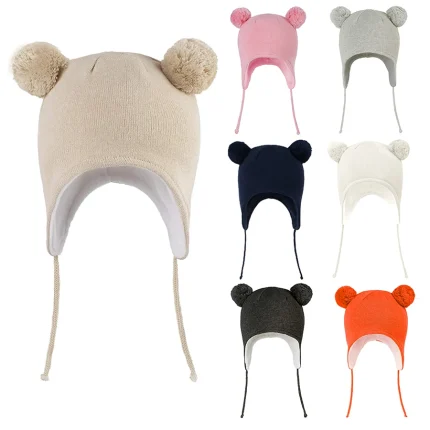 LANGZHEN Cute Pom Pom Babys Winter Hat Infant Earflap Knit Warm Cap for Boys Girls Toddler Kids Fleece Lined Beanie