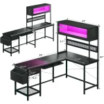 L Shaped Gaming Desk with Power Outlets & LED Lights, 49'' Reversible Computer Desk with Hutch & Pegboard & Display Cabinet 3