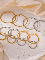 Gold Color Stainless Steel Hoop Earrings For Women Men Big/Small Circle Round Ear Jewelry Bijoux Acier Inoxidable E18110 5