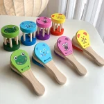 Kids Cartoon Wooden Castanets Bells Music Instruments Baby Clapper Handle Musical Instruments Toys Educational Toys For Children 2