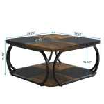 Tribesigns Square Coffee Table with 2 Tiers, 40 inches Low Farmhouse Coffee Table with Wood Storage Shelf Heavy Duty Metal Curve 6