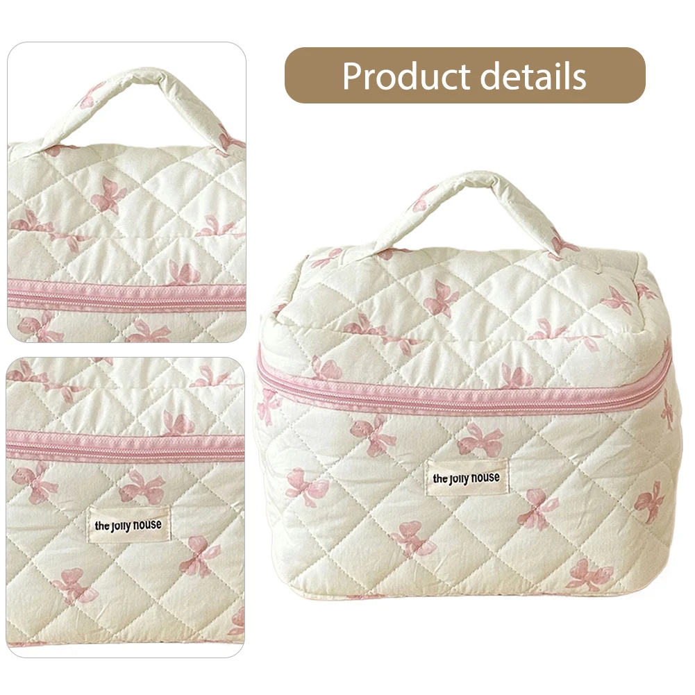 Cute Bow Toiletry Bag with Zipper Makeup Organizer Storage Bag Cotton Quilted Cosmetic Organizer Case for Women and Girls Cute Bow Toiletry Bag with Zipper Makeup Organizer Storage Bag Cotton Quilted Cosmetic Organizer Case for Women and Girls