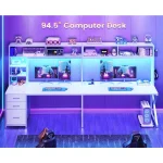 Corner Computer Desk Convertible 94.5 Gaming Desk with Storage Drawers Hutch and Pegboard L Shaped Office Desk with Power Outle 3