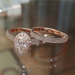 18K Rose Gold Princess Diamond Ring set 2pc for Women Anillos Mujer Bizuteria Gemstone Femme Diamond Jewelry 18 k Rose Gold Ring