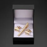 Copper square laser grid tie clip cufflink box set men's French shirt cufflink suit tie clip fashion jewelry gift wholesale 6