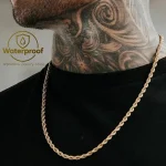 Ropes Long Necklace for Men Women,Stainless Steel Gold Color Twisted Rope Chain Collar,2/3/4/5mm Punk Basic Waterproof Jewelry 2
