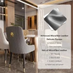 Modern PU Leather Set of 2 Dining Chairs with Metal Legs High Tufted Back Lion Head Pull Ring 5