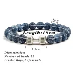 Natural Volcanic Stone Bracelet Men Matte Black Lave White Beads Charm Dumbbell Strand Bracelets Women Barbell Fitness Jewelry 6