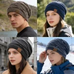 New Unisex Slouchy Winter Hats Warm Fleece Lined Beanie Cap Men Women Casual Label Decor Winter Mixed Color Knitted Hats 6