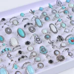 20/30Pcs/Lot Vintage Boho Glass Turquoise Rings Fashion Women Vacation Style Daily Festival Jewelry Party Decoration Gifts 4