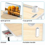 Extra-large multifunctional folding desk, portable multi-color wooden laptop bed desk with cup holder, suitable for work, readin 4