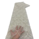 African Lace Fabric 2025 Sequins Beaded Embroidery Groom Nigerian Bridal High Quality French Tulle Lace Fabric For Wedding 2