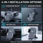 3-in-1 Car Phone Mount, 360° Adjustable, One-Click Clamping, Suction Cup & Air Vent, Stable for Navigation & Office 4