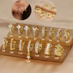 1PC 18K Gold Plated Stainless Steel Round Circle Earrings for Women Teens Cubic Zircon Star Leaf Hoop Earrings Piercing Jewelry