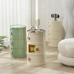 Household Nordic Bedside Table with Handle Portable Creative Round Storage Cabinet Bedroom Multi-Layer Modern Simple Plastic Sid 4