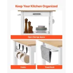 White Portable Kitchen Island Cart with Single Door Cabinet, Swivel Wheels, Towel Rack & Hooks, 18x23 inches 3