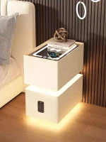 Creative 25cm Smart Bedside Table with Sensor Light Nordic Style Storage Cabinet Bedroom Nightstand with Wireless Charging 2
