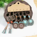 Colorful Tassels Earrings Set Ethnic Women Geometric Round Bronze Metal Drop Vintage Boho Wholesale Jewelry Party Gifts 3