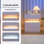 Cubehom Bedside Tables 2 Set with LED Lighting White Bedside Table with 3 Drawers Bedside Table for Bedroom 4