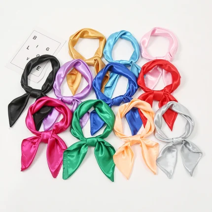 60*60cm Satin Square Scarf Women Candy Color Neckerchief Silk Feeling Stain Shiny Headband Silk Hair Wraps Bag Accessories