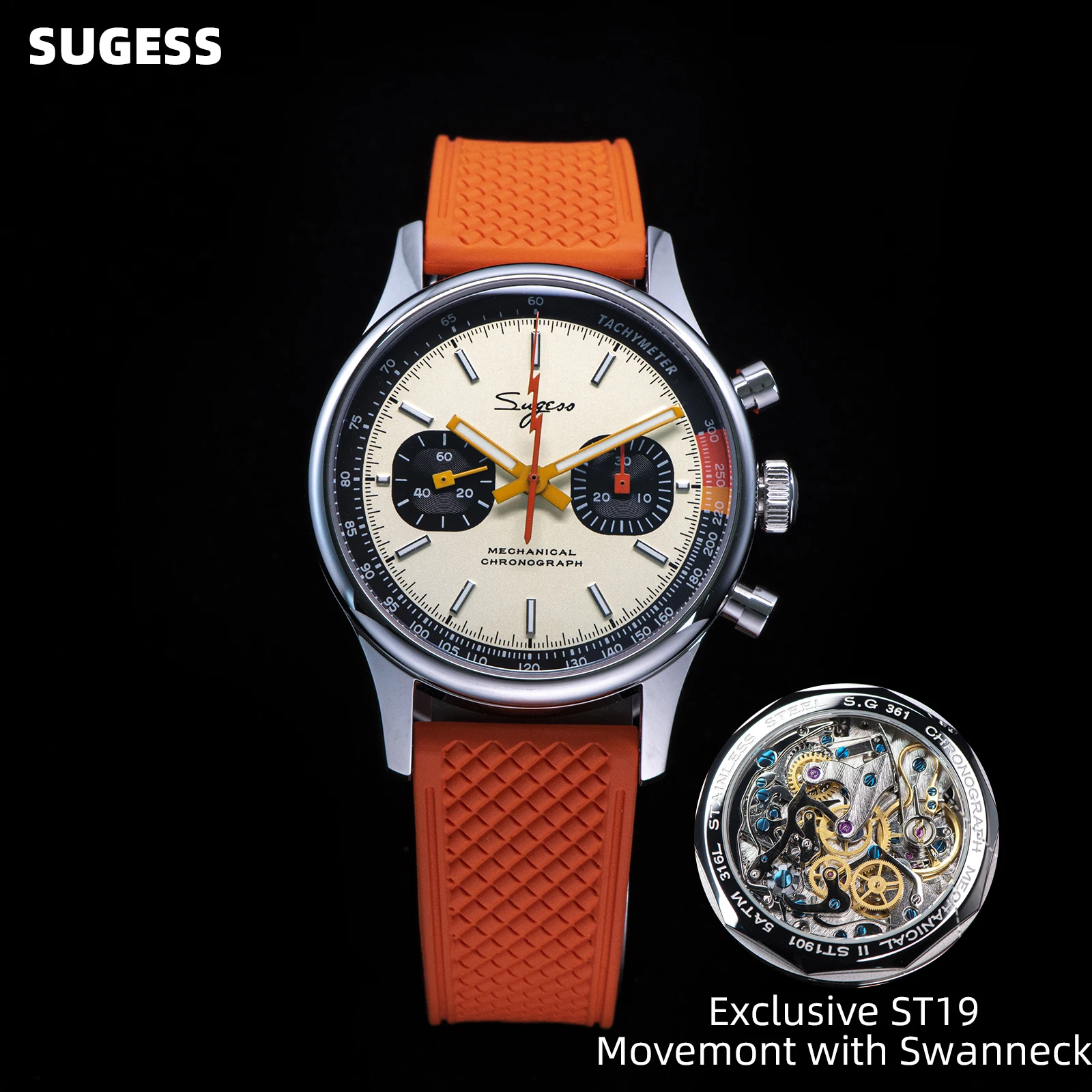Sugess Pilot Watch ST19 Origin Movement Swanneck Wristwatch Mechanical Chronograph Sappire Crystal Military Limited Racing 1963 Sugess Pilot Watch ST19 Origin Movement Swanneck Wristwatch Mechanical Chronograph Sappire Crystal Military Limited Racing 1963