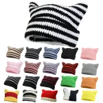 Corchet Cute Cat Ears Beanie Hat for Women Winter Striped Korean Fashion Y2K HipHop Cosplay Knitted Streetwear Men Skullies