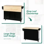 Rolling Kitchen Island with Drop Leaf, Kitchen Cart on Wheels with 3 Drawers and 2 Cabinets, Wood Portable Trolley, Customized 5