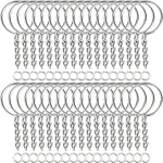 30pcs Silver Plated Metal Blank Keyring Keychain Split Key Ring with Chain Climbing Buckles Carabiner Keychain Rings Accessories