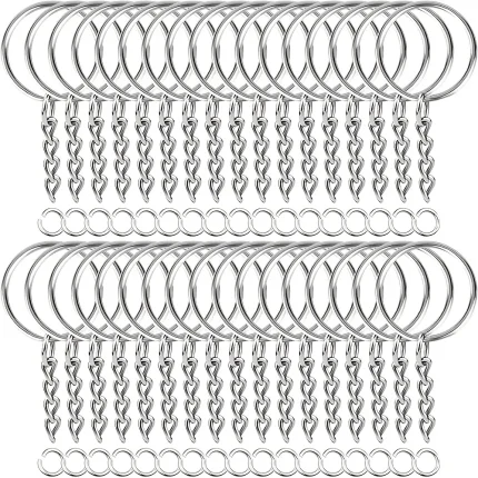 30pcs Silver Plated Metal Blank Keyring Keychain Split Key Ring with Chain Climbing Buckles Carabiner Keychain Rings Accessories