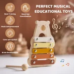 Baby Musical Toys Wooden Bear Rattle Bell Drum Xylophone Percussion Early Educational Instrument Playthings for Toddlers Kids 4