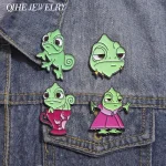 Princess Chameleon Lizard Enamel Pins Funny Cartoon Fairy Tale Role Brooch Backpack Lapel Badges Animal Jewelry Gift for Friends