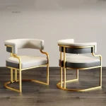 Luxury golden Dining Chairs wrought Iron Backrest Armchair Kitchen Home Bedroom Salon Makeup Chair Italian Dining Room Furniture 4