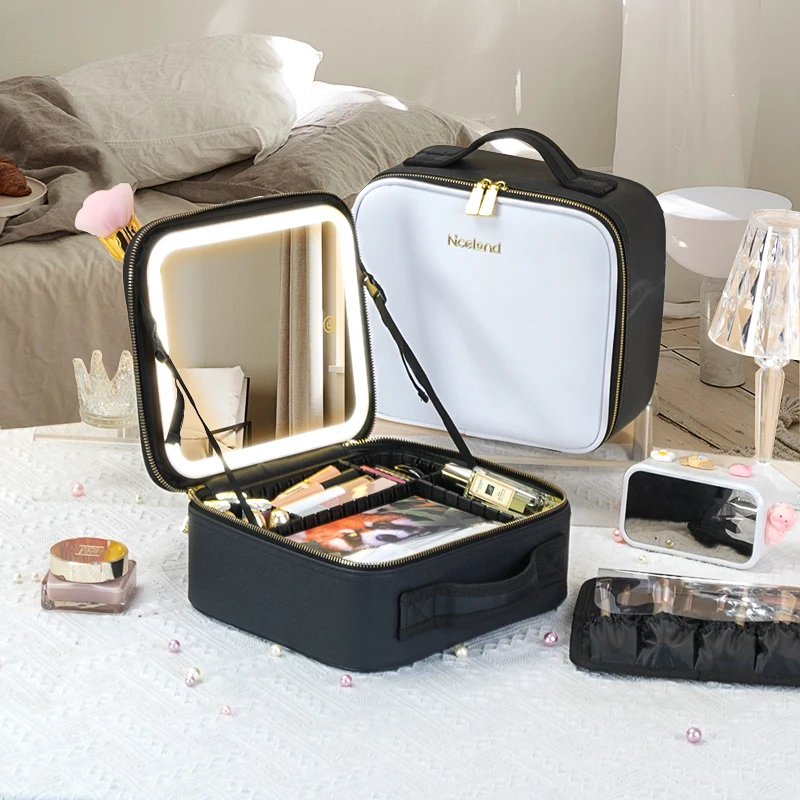 3 Color Train Case Mirror, White Portable Makeup Case Waterproof Organizer with Adjustable Dividers, Cosmetics Storage Case Gift 3 Color Train Case Mirror, White Portable Makeup Case Waterproof Organizer with Adjustable Dividers, Cosmetics Storage Case Gift